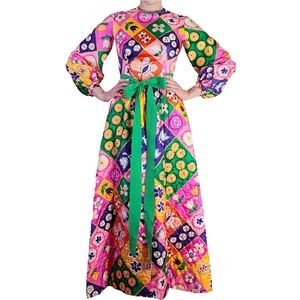 1960s flower power quilted hippie maxi dress